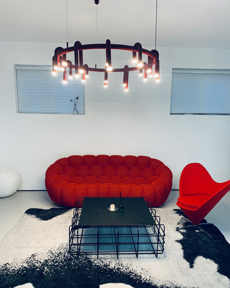Red Round Chandelier - U-Tube Design for Modern Home Decor & Dining Room Lighting