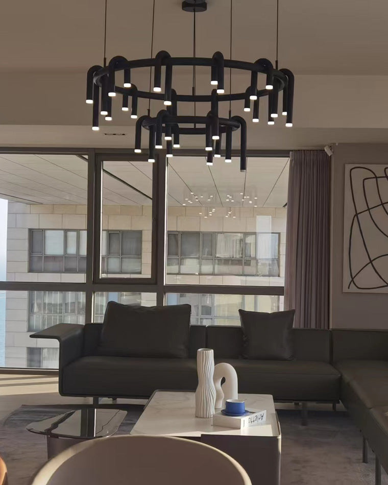 Red Round Chandelier - U-Tube Design for Modern Home Decor & Dining Room Lighting