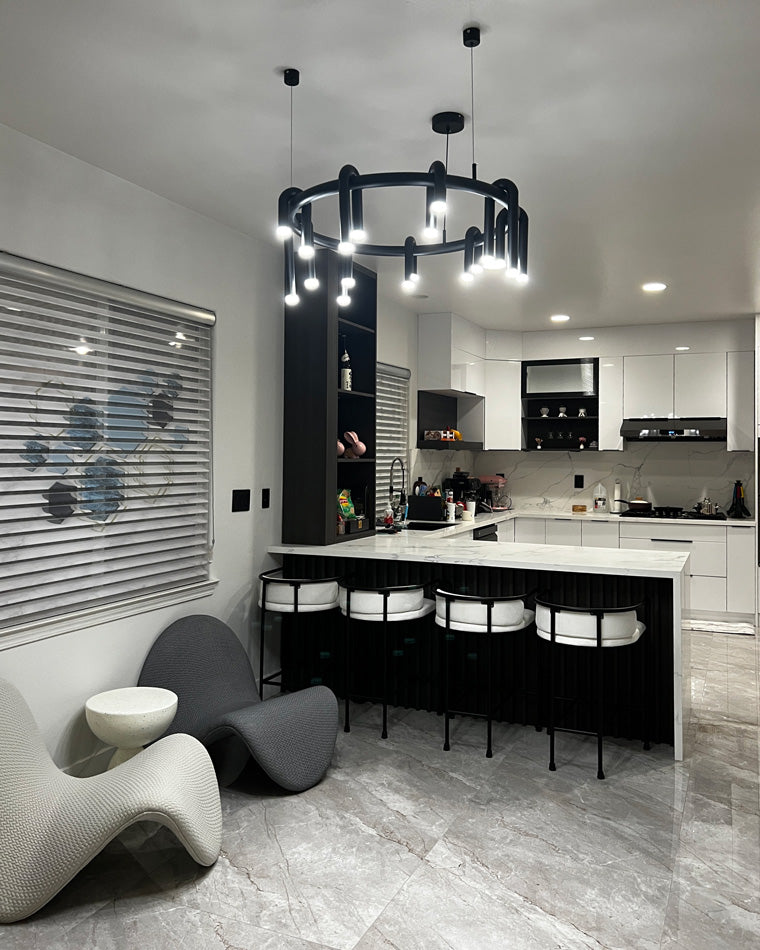 Red Round Chandelier - U-Tube Design for Modern Home Decor & Dining Room Lighting