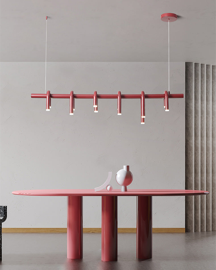 Red Round Chandelier - U-Tube Design for Modern Home Decor & Dining Room Lighting