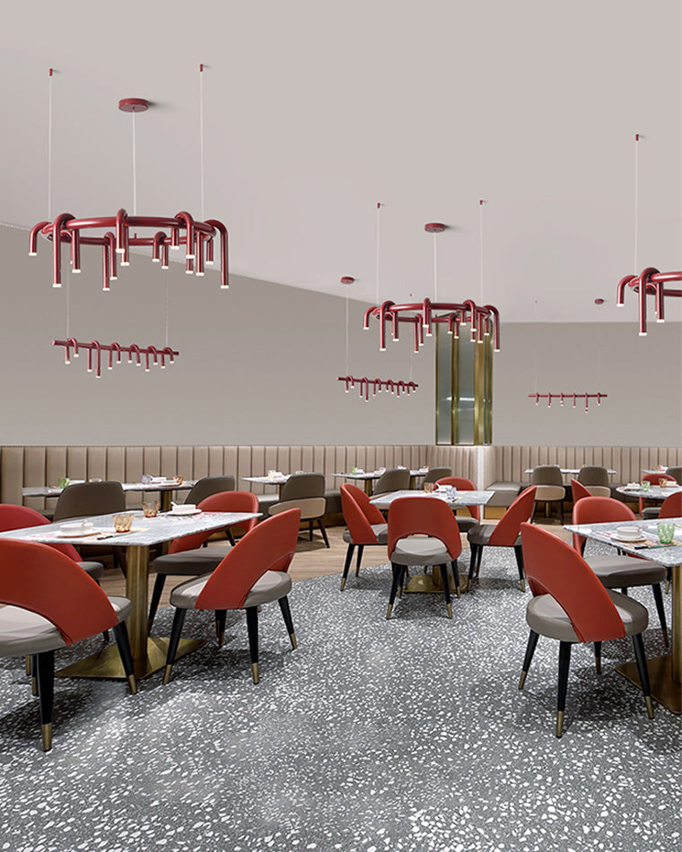 Red Round Chandelier - U-Tube Design for Modern Home Decor & Dining Room Lighting