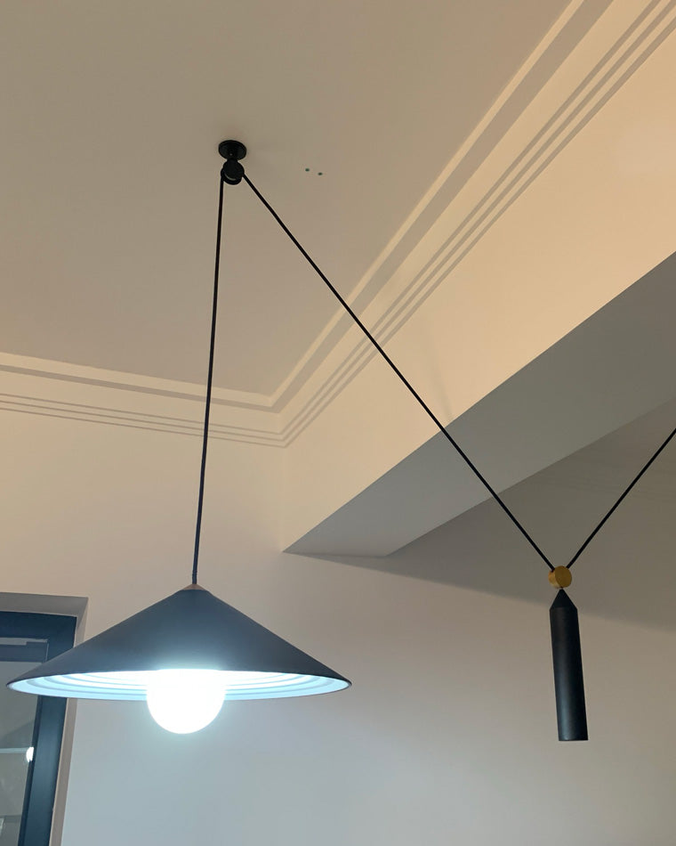 Cone Counterweight Pulley Swag Pendant Lamp - Adjustable Lighting Fixture for Home Decor & Dining Areas