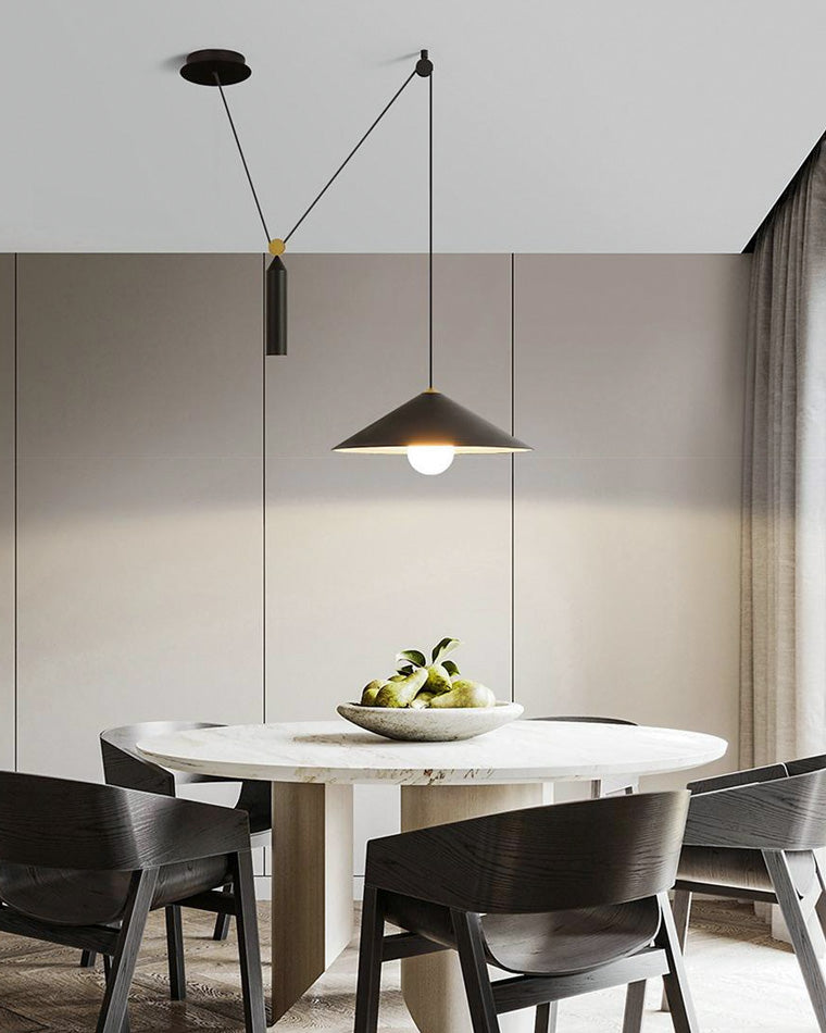 Cone Counterweight Pulley Swag Pendant Lamp - Adjustable Lighting Fixture for Home Decor & Dining Areas