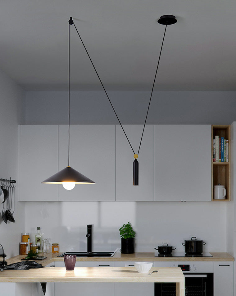 Cone Counterweight Pulley Swag Pendant Lamp - Adjustable Lighting Fixture for Home Decor & Dining Areas