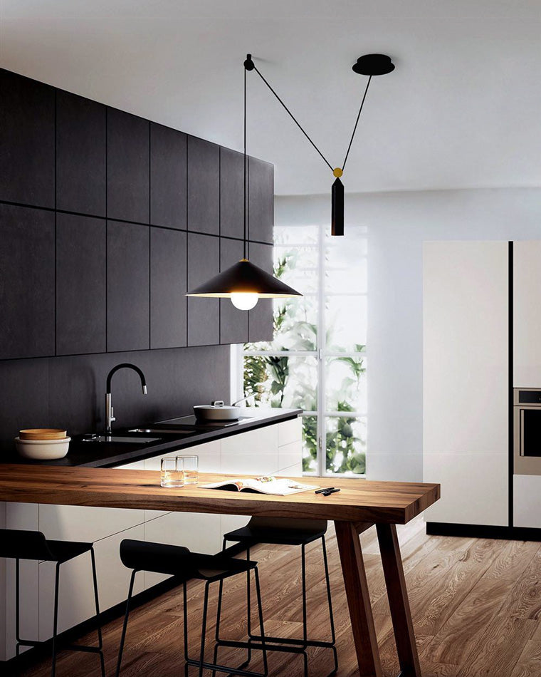 Cone Counterweight Pulley Swag Pendant Lamp - Adjustable Lighting Fixture for Home Decor & Dining Areas