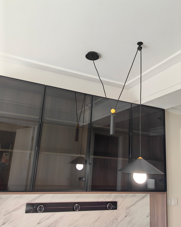 Cone Counterweight Pulley Swag Pendant Lamp - Adjustable Lighting Fixture for Home Decor & Dining Areas