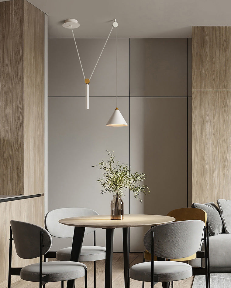 Cone Counterweight Pulley Swag Pendant Lamp - Adjustable Lighting Fixture for Home Decor & Dining Areas