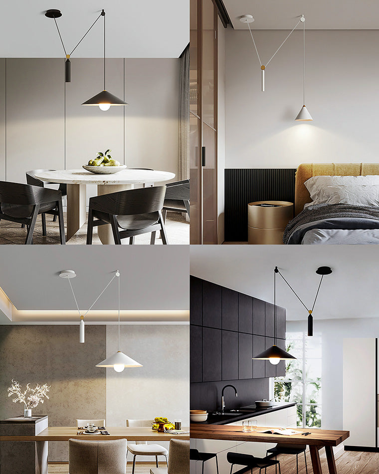 Cone Counterweight Pulley Swag Pendant Lamp - Adjustable Lighting Fixture for Home Decor & Dining Areas