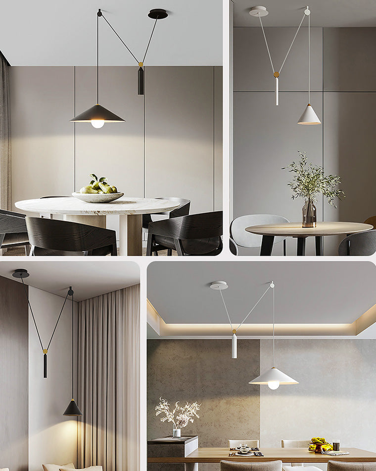 Cone Counterweight Pulley Swag Pendant Lamp - Adjustable Lighting Fixture for Home Decor & Dining Areas