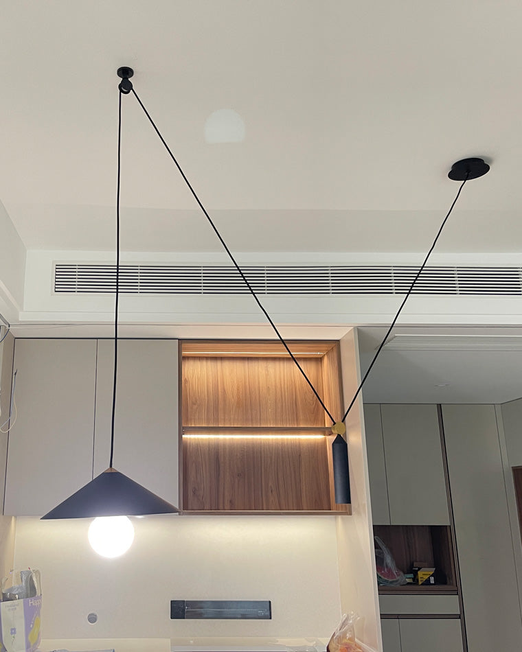 Cone Counterweight Pulley Swag Pendant Lamp - Adjustable Lighting Fixture for Home Decor & Dining Areas