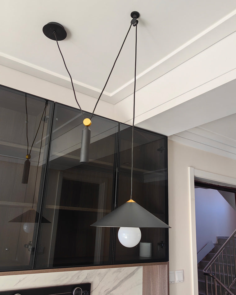 Cone Counterweight Pulley Swag Pendant Lamp - Adjustable Lighting Fixture for Home Decor & Dining Areas