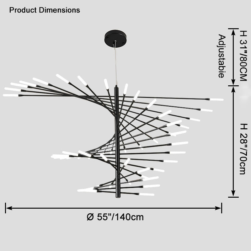 LED Spiral Chandelier - Modern Fireworks Design - Ideal for Living Room & Dining Room Lighting