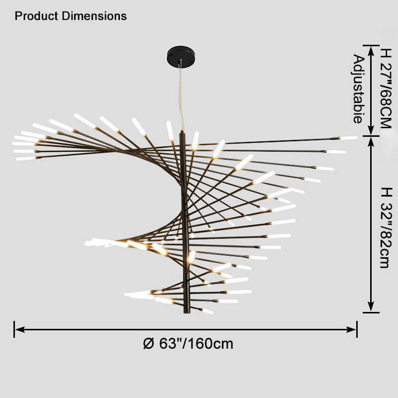 LED Spiral Chandelier - Modern Fireworks Design - Ideal for Living Room & Dining Room Lighting