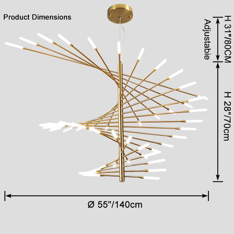 LED Spiral Chandelier - Modern Fireworks Design - Ideal for Living Room & Dining Room Lighting
