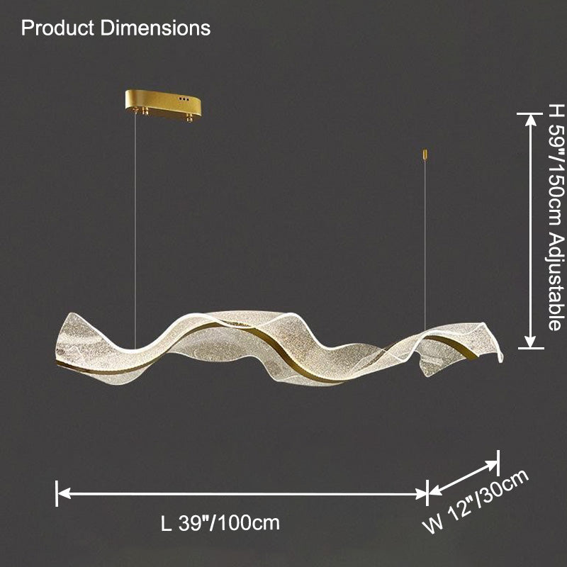 LED Wave Ribbon Acrylic Chandelier - Modern Light Fixture for Living Room & Dining Room Decor