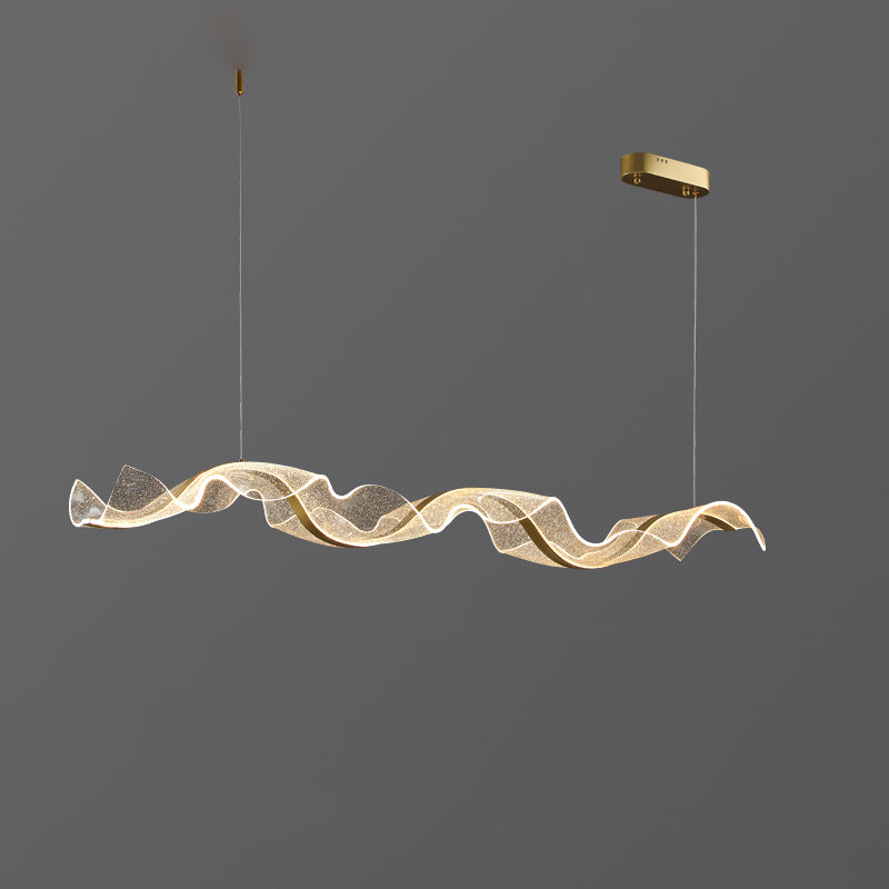 LED Wave Ribbon Acrylic Chandelier - Modern Light Fixture for Living Room & Dining Room Decor