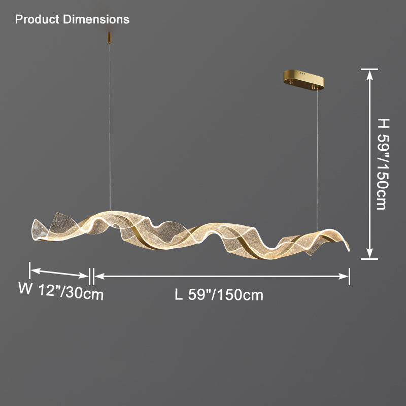 LED Wave Ribbon Acrylic Chandelier - Modern Light Fixture for Living Room & Dining Room Decor