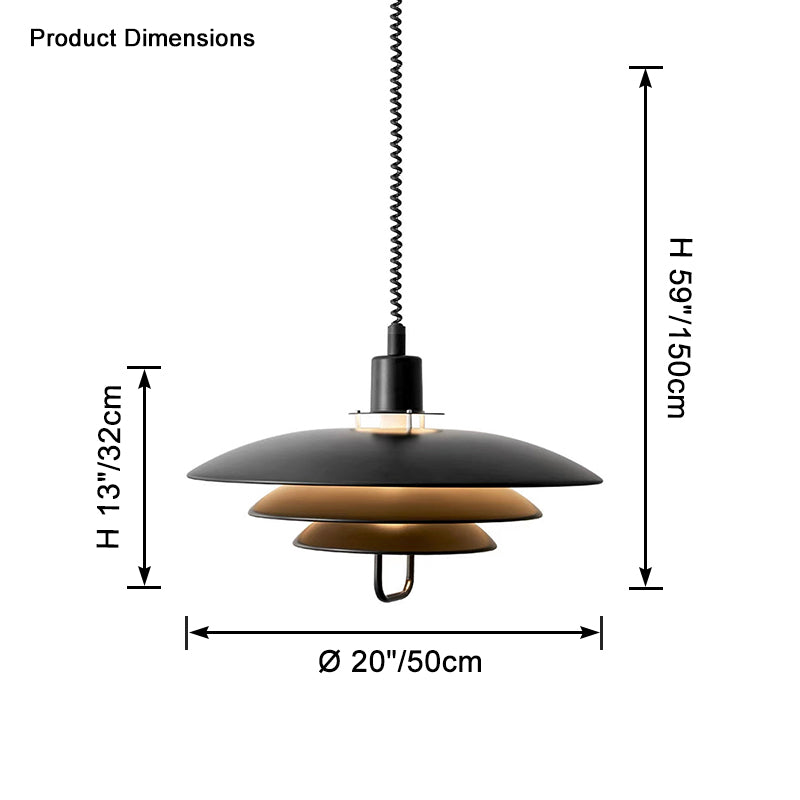 Danish Rise and Fall Pendant Light - Adjustable Height Fixture for Dining Room & Kitchen Lighting