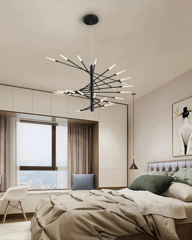 LED Spiral Chandelier - Modern Fireworks Design - Ideal for Living Room & Dining Room Lighting