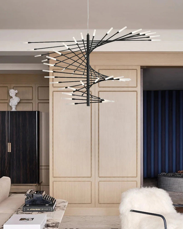 LED Spiral Chandelier - Modern Fireworks Design - Ideal for Living Room & Dining Room Lighting