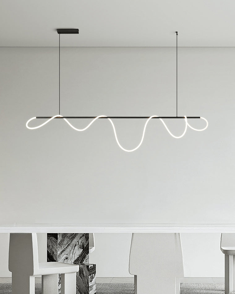 LED Rope Linear Brass Chandelier - Modern Fixture for Dining Room & Living Spaces