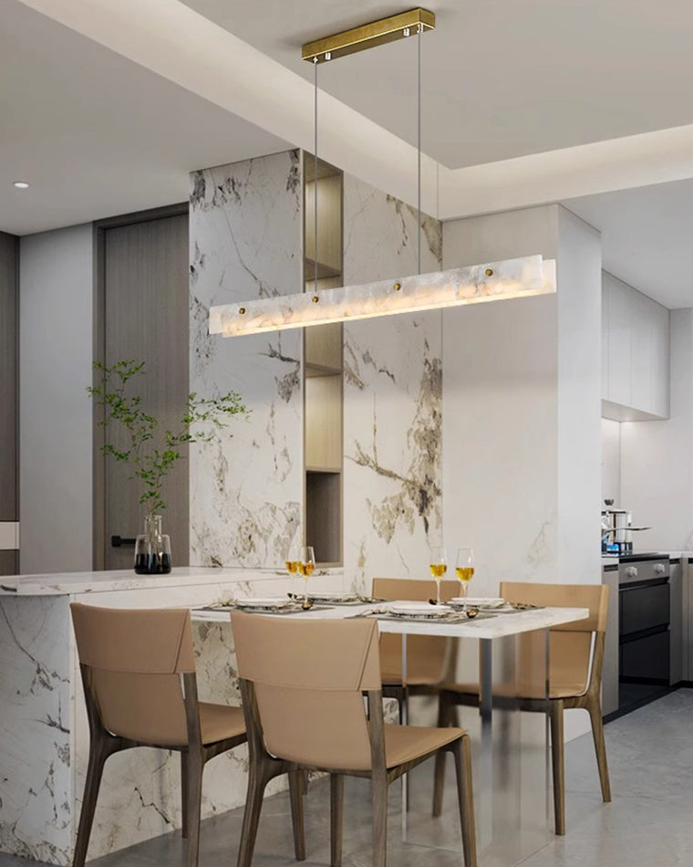 Linear Alabaster Chandelier - Modern Pendant Light Fixture for Dining Room & Living Room Decor