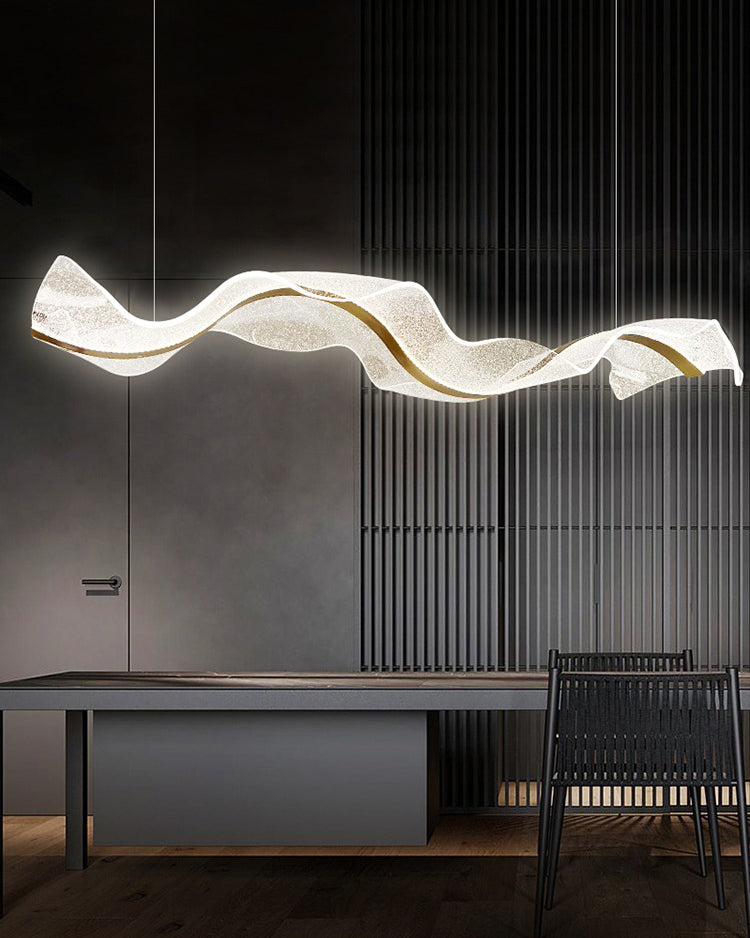 LED Wave Ribbon Acrylic Chandelier - Modern Light Fixture for Living Room & Dining Room Decor