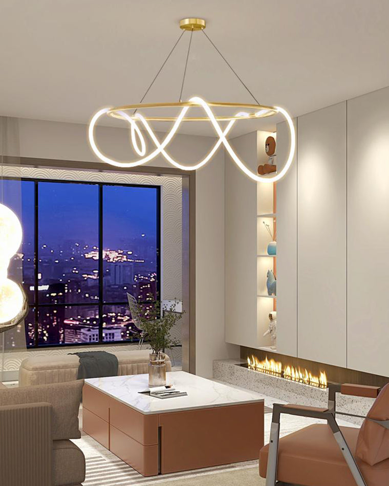 LED Rope Round Chandelier - Modern Fixture for Dining Room & Living Space Lighting