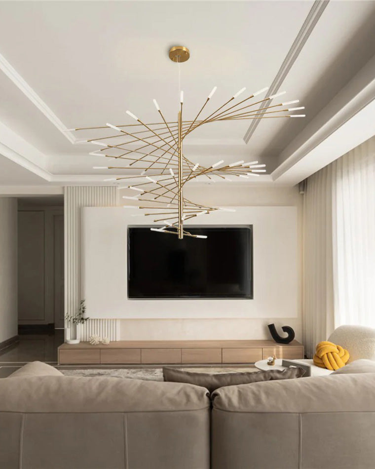 LED Spiral Chandelier - Modern Fireworks Design - Ideal for Living Room & Dining Room Lighting