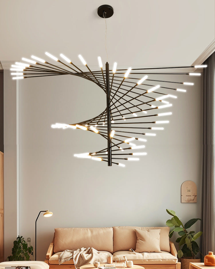 LED Spiral Chandelier - Modern Fireworks Design - Ideal for Living Room & Dining Room Lighting