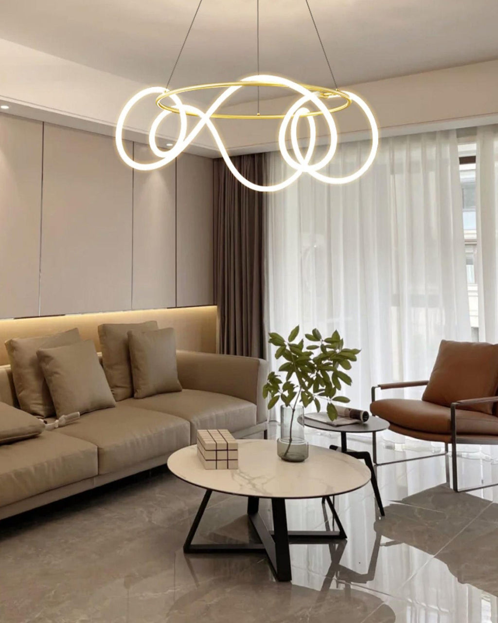 LED Rope Round Chandelier - Modern Fixture for Dining Room & Living Space Lighting