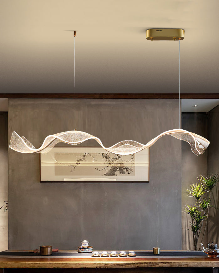 LED Wave Ribbon Acrylic Chandelier - Modern Light Fixture for Living Room & Dining Room Decor