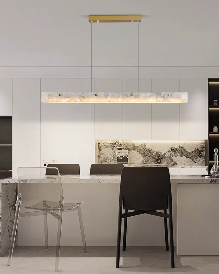 Linear Alabaster Chandelier - Modern Pendant Light Fixture for Dining Room & Living Room Decor