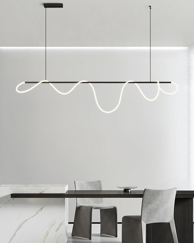LED Rope Linear Brass Chandelier - Modern Fixture for Dining Room & Living Spaces
