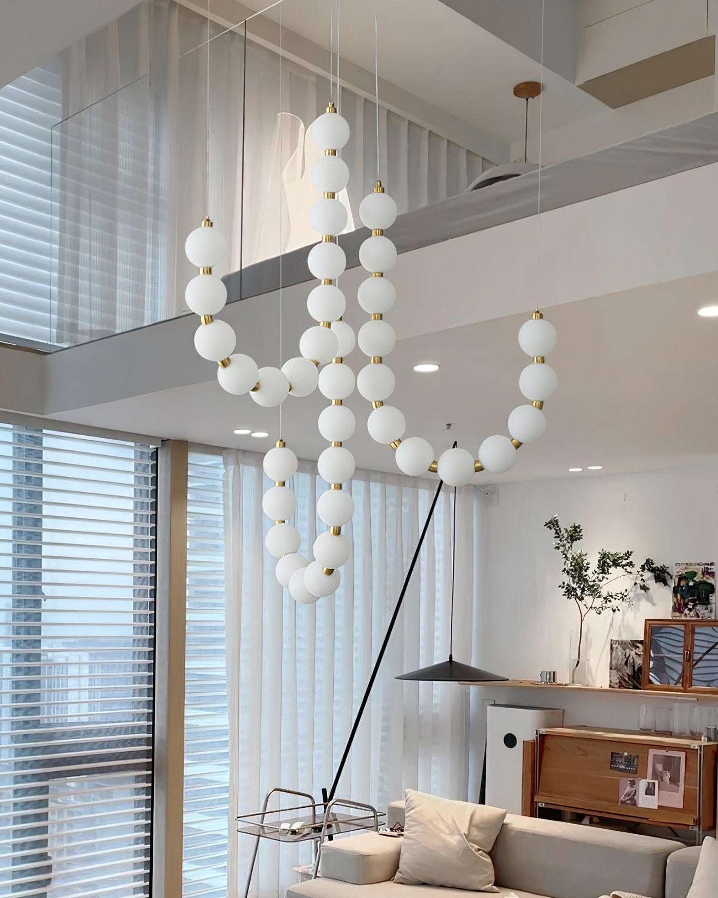 Brass Globe Chandelier Light Fixture - Modern Pearl Design for Dining Room & Living Spaces