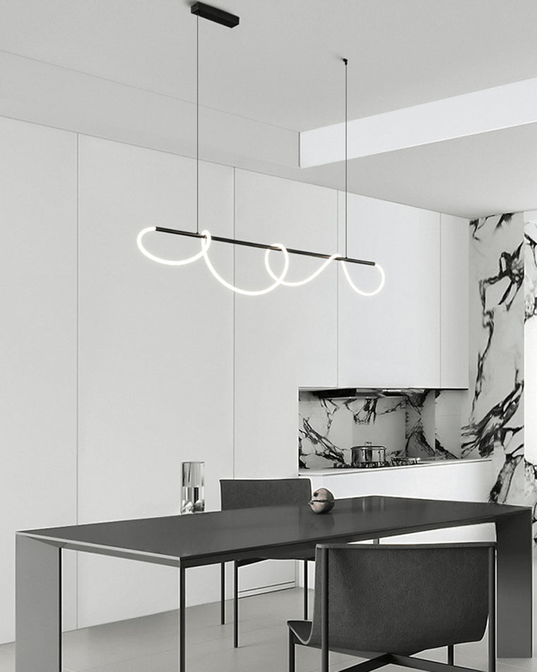 LED Rope Linear Brass Chandelier - Modern Fixture for Dining Room & Living Spaces