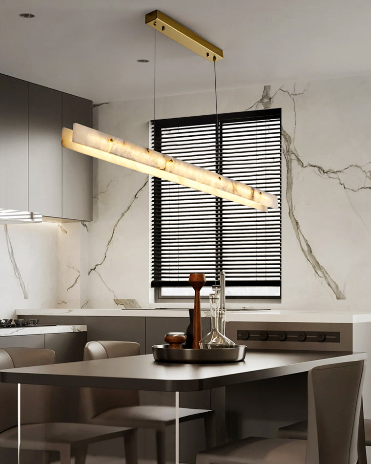 Linear Alabaster Chandelier - Modern Pendant Light Fixture for Dining Room & Living Room Decor