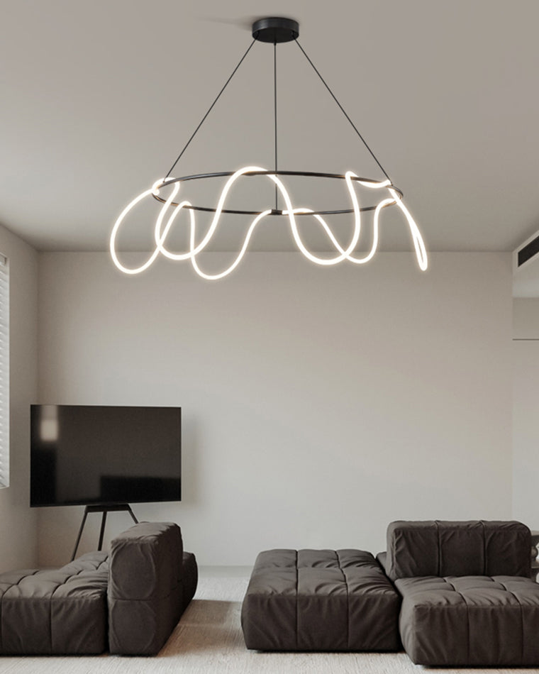 LED Rope Round Chandelier - Modern Fixture for Dining Room & Living Space Lighting