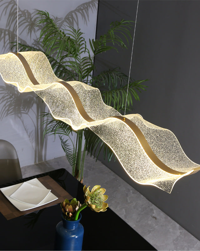 LED Wave Ribbon Acrylic Chandelier - Modern Light Fixture for Living Room & Dining Room Decor