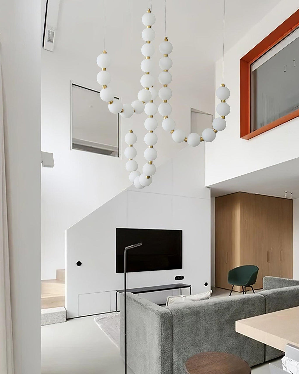 Brass Globe Chandelier Light Fixture - Modern Pearl Design for Dining Room & Living Spaces