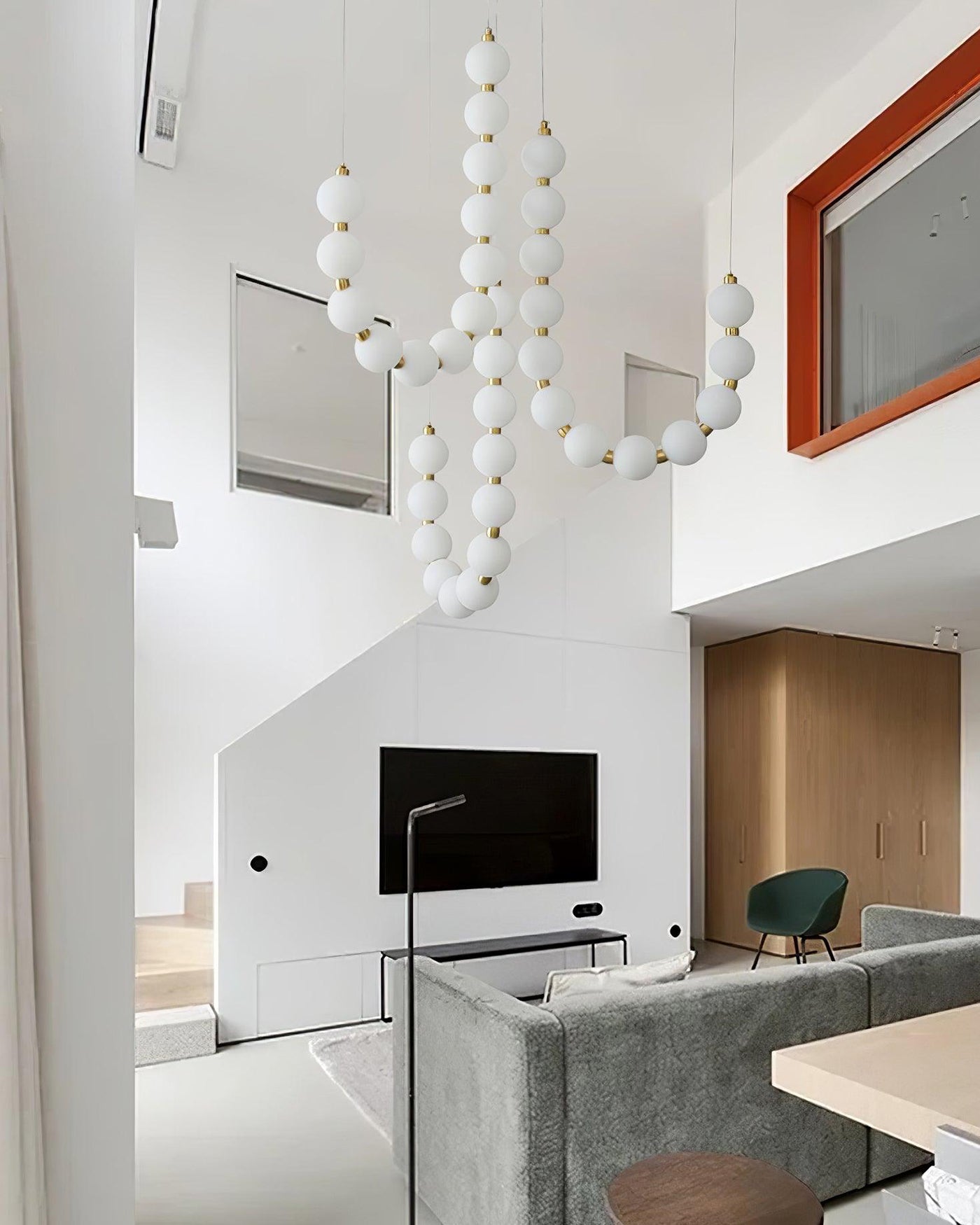 Brass Globe Chandelier Light Fixture - Modern Pearl Design for Dining Room & Living Spaces