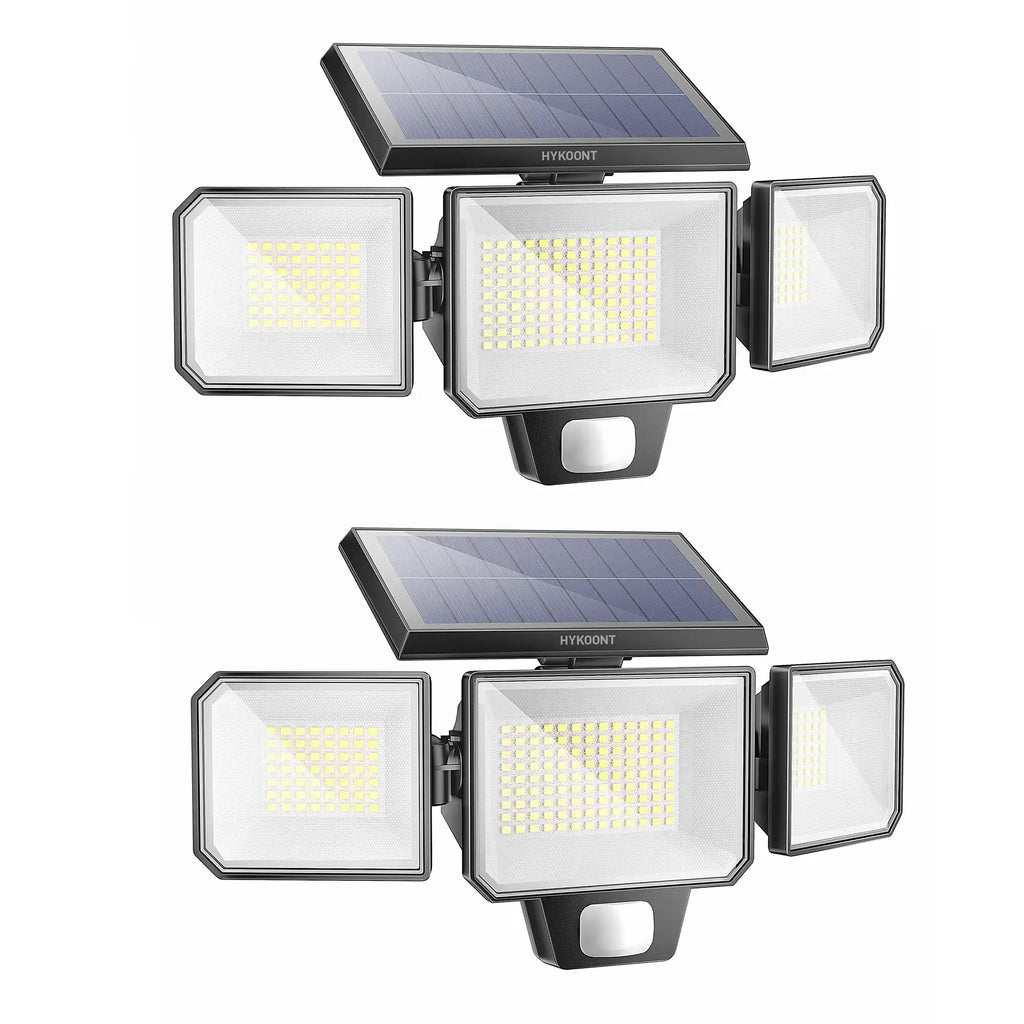 Solar Wall Light 3-Head 3000LM with 270° Wide Angle & Replaceable Battery - Outdoor Lighting for Patios & Gardens (2 Pack)