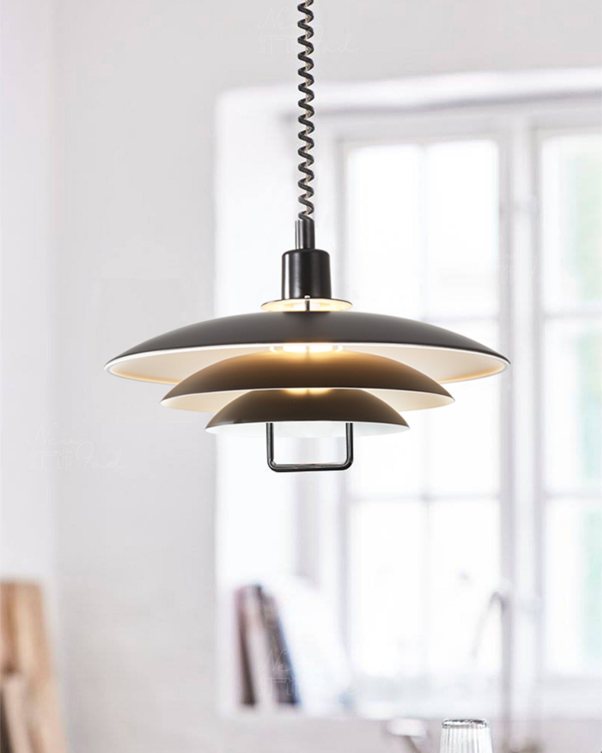 Danish Rise and Fall Pendant Light - Adjustable Height Fixture for Dining Room & Kitchen Lighting
