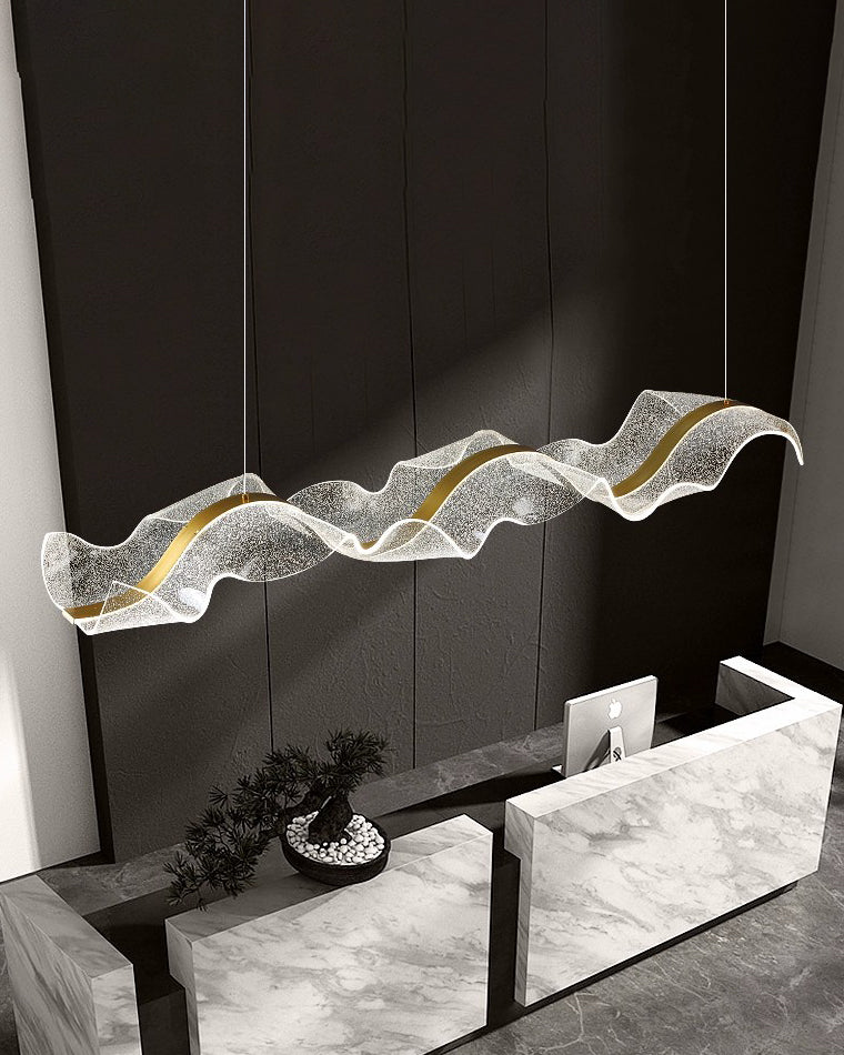 LED Wave Ribbon Acrylic Chandelier - Modern Light Fixture for Living Room & Dining Room Decor