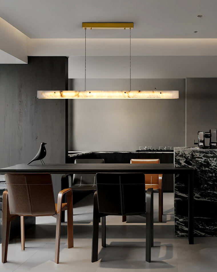 Linear Alabaster Chandelier - Modern Pendant Light Fixture for Dining Room & Living Room Decor