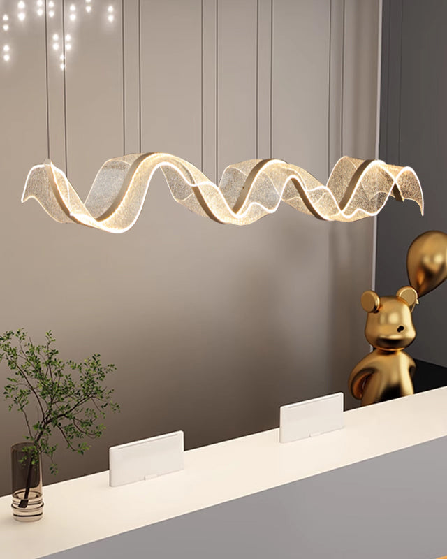 LED Wave Ribbon Acrylic Chandelier - Modern Light Fixture for Living Room & Dining Room Decor