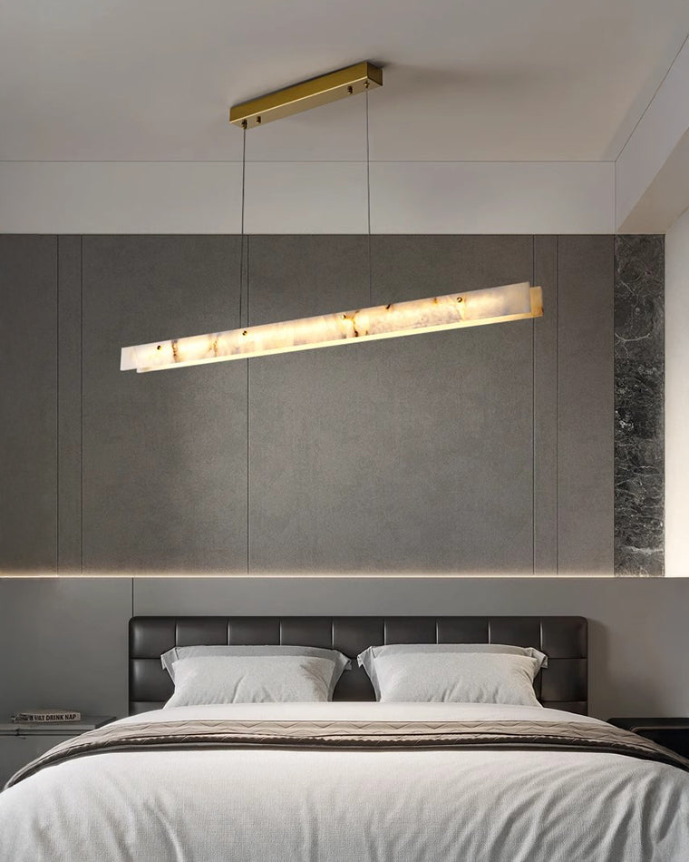 Linear Alabaster Chandelier - Modern Pendant Light Fixture for Dining Room & Living Room Decor
