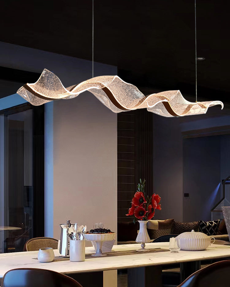 LED Wave Ribbon Acrylic Chandelier - Modern Light Fixture for Living Room & Dining Room Decor