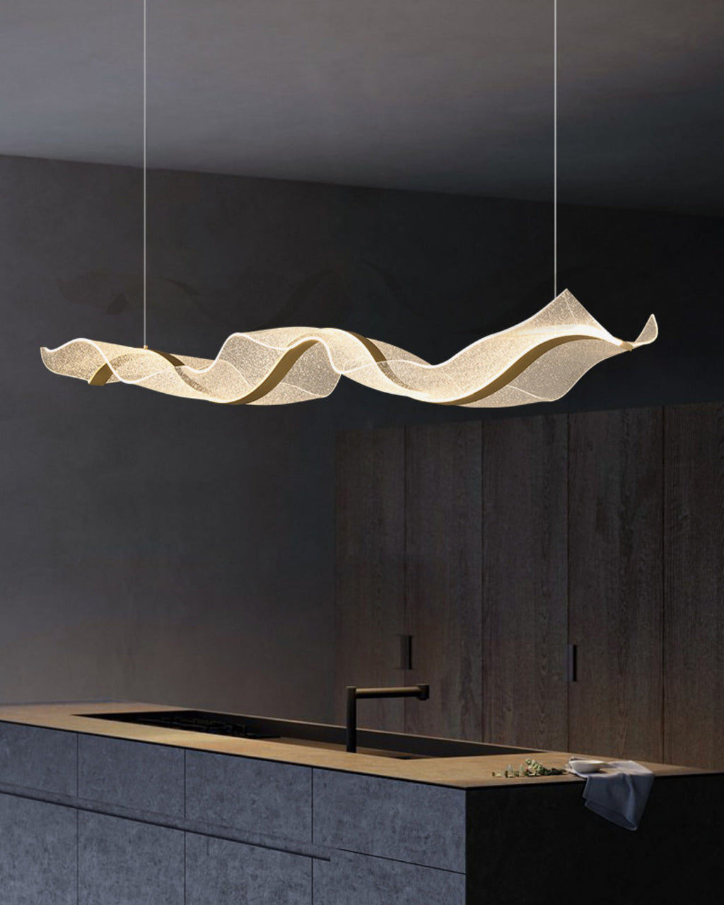 LED Wave Ribbon Acrylic Chandelier - Modern Light Fixture for Living Room & Dining Room Decor