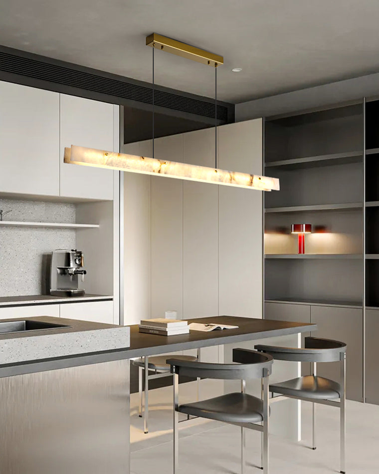 Linear Alabaster Chandelier - Modern Pendant Light Fixture for Dining Room & Living Room Decor